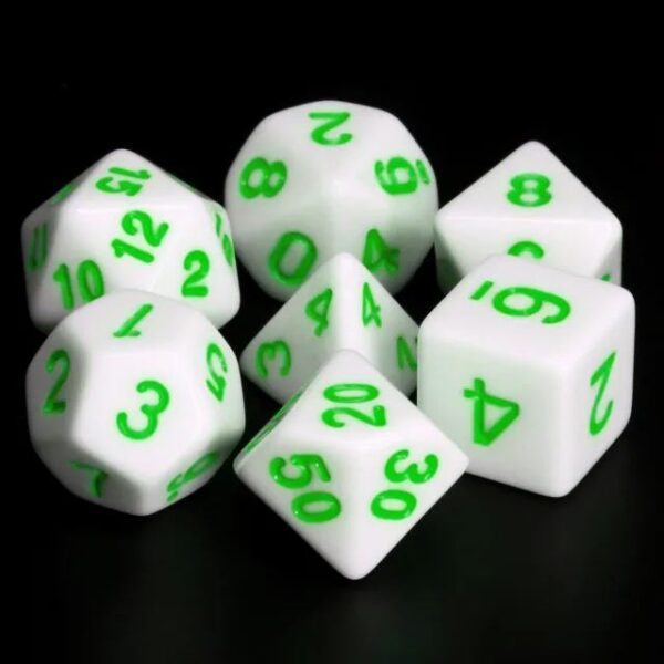 White Opaque(Green font) dice set