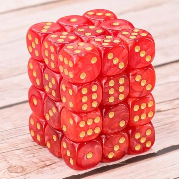 12mm D6 Red Pearl pips dice (36)